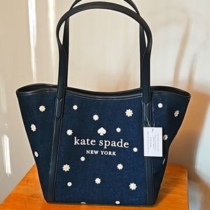 Kate Spade Slide Daisy Embroidered Denim Tote
